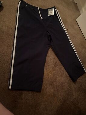 TEK gear navy blue white pins, stripes, midcalf, jogging pants, NWT